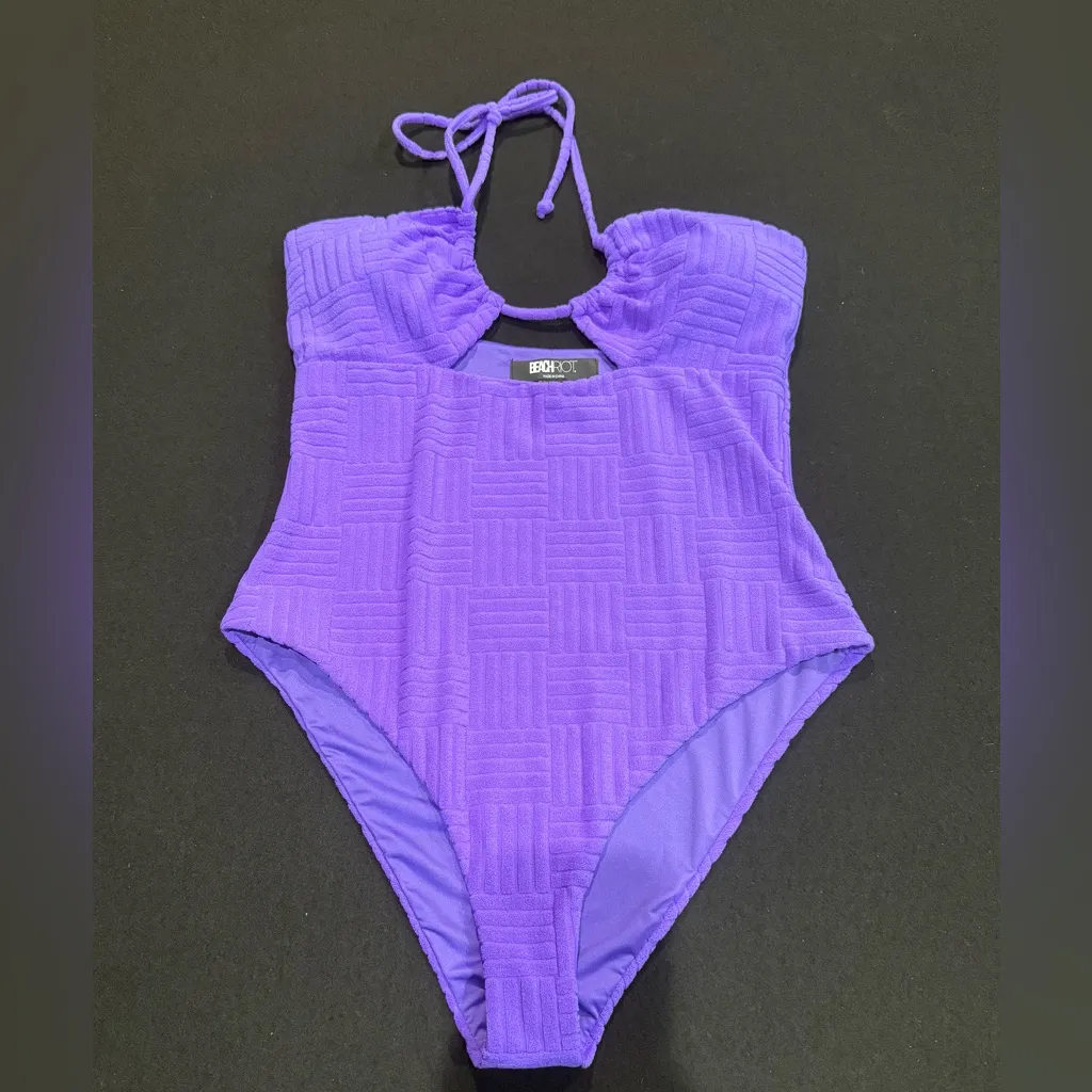 New! Beach Riot Phoenix One Piece Swimsuit Ultra Violet Terry Large $168 - Image 5