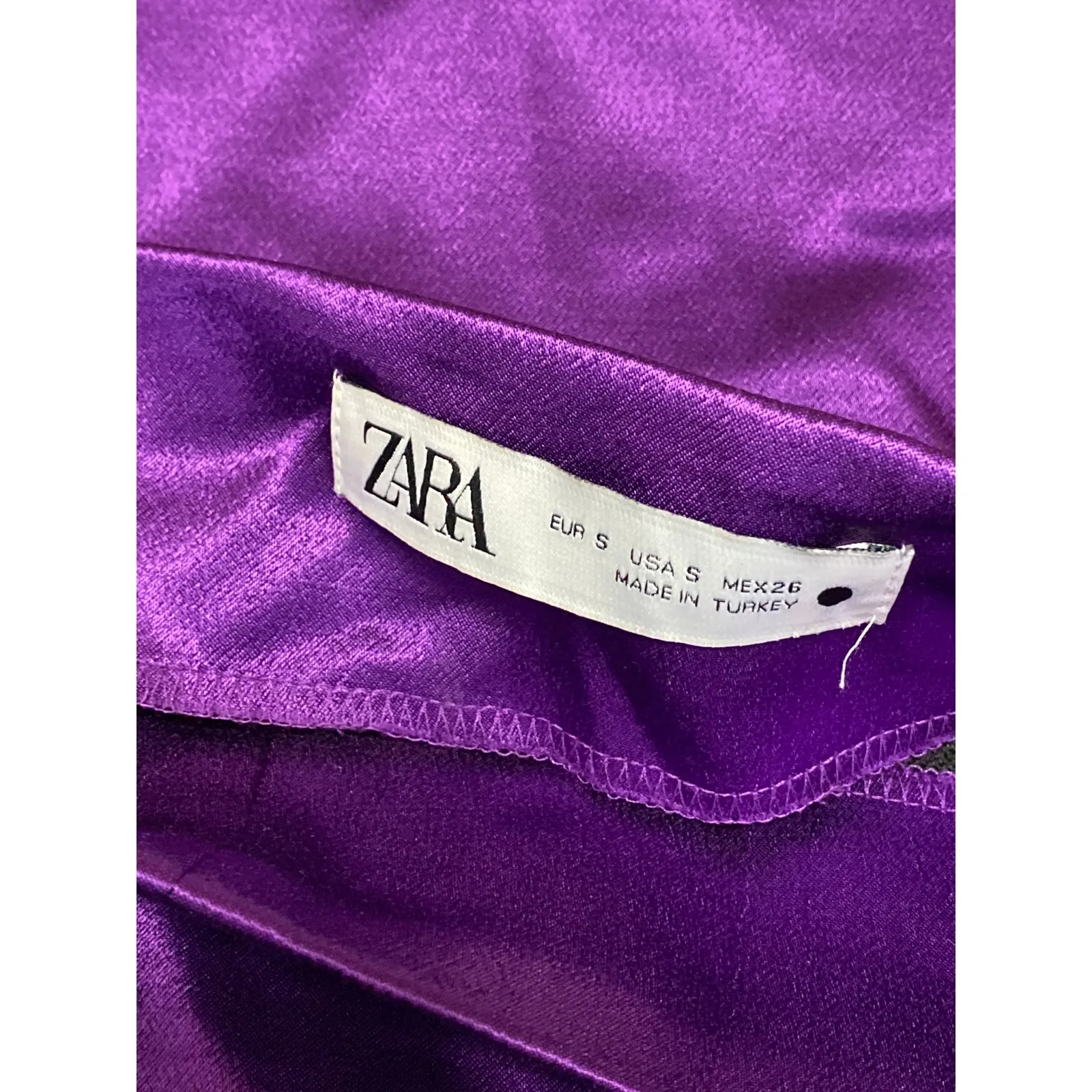 Zara Women's Purple Silk Satin High Waisted Side Zip Pencil Mini Skirt Size S - Image 3
