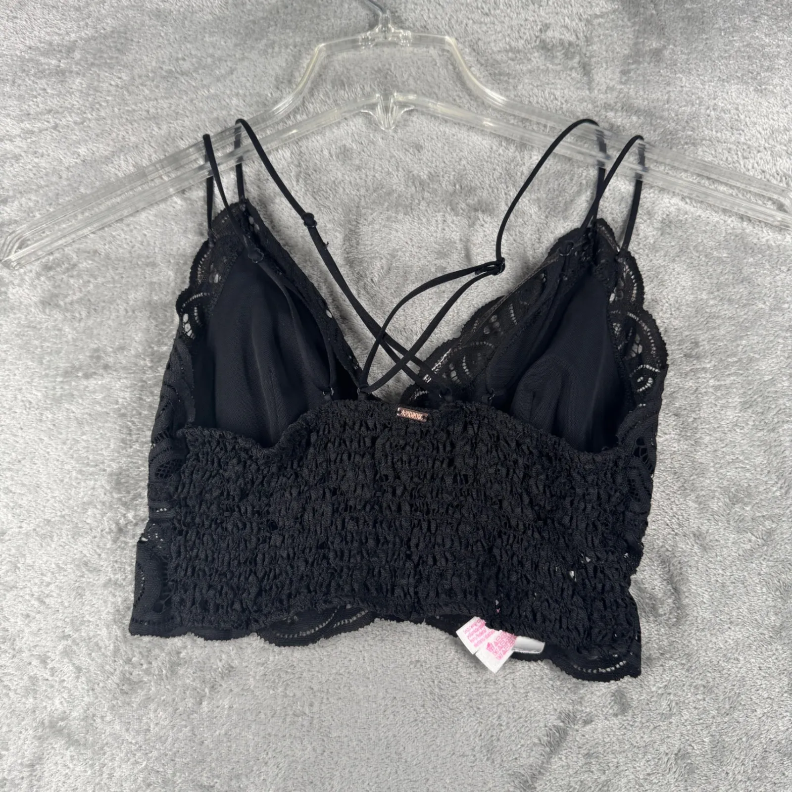 PINK Victoria's Secret‎ Lace Bralette Size M Black Criss Cross Back Lingerie - Image 3