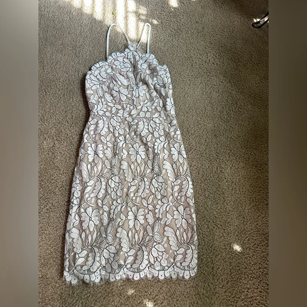 LULUS Delicate Darling Beige and Ivory Lace Bodycon Dress XS White - Image 2