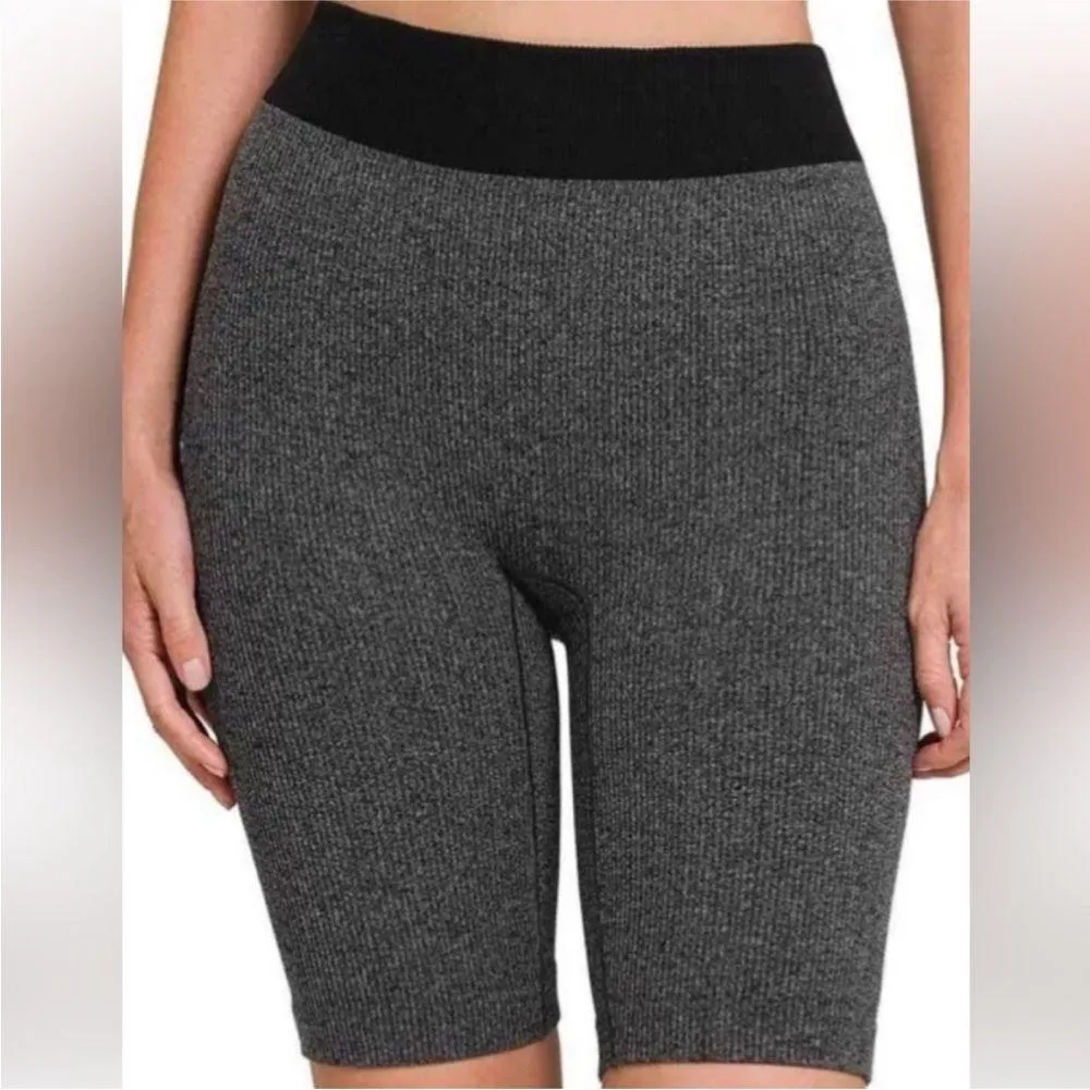NEW! ZENANA Gray Black Ribbed Compression Bike Shorts L/XL Streetwear Athletic - Image 5