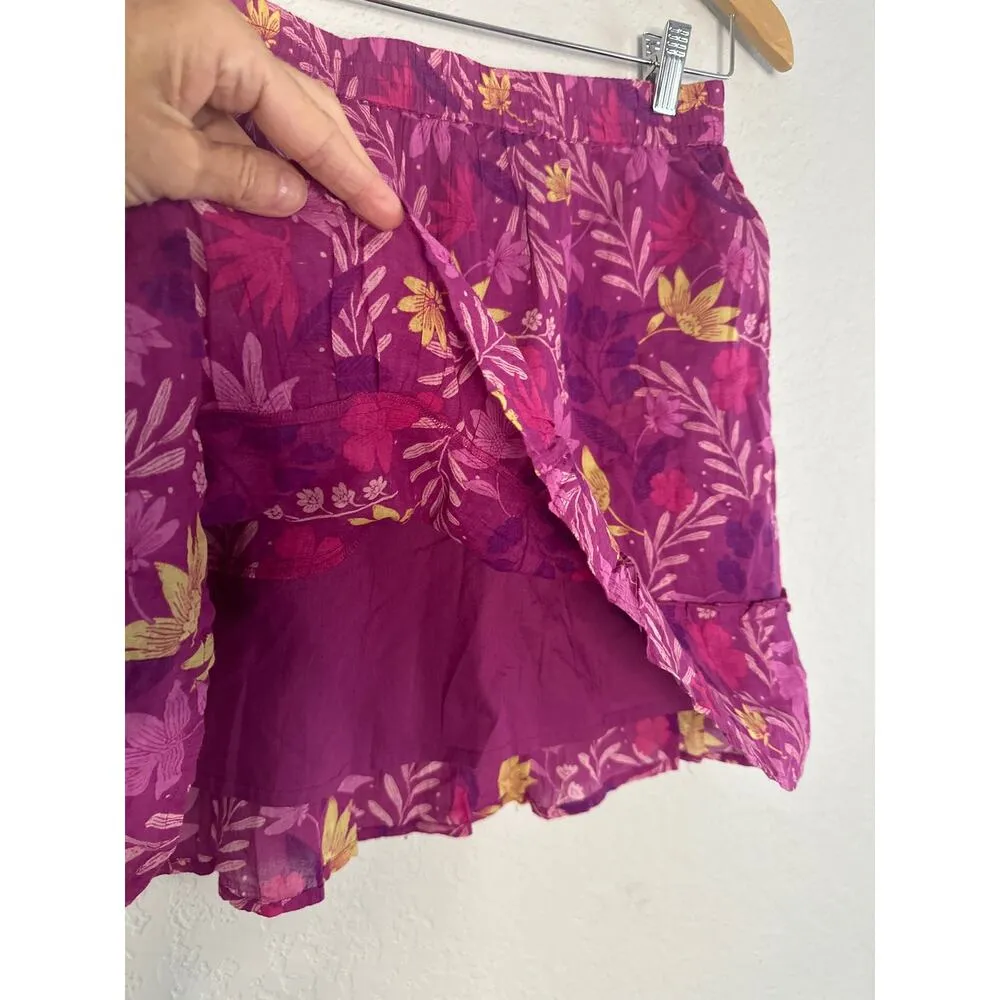 NEW Rachel Roy Purple Floral Skirt Colorful Mini 70s Tier Ruffle Pockets - Image 3