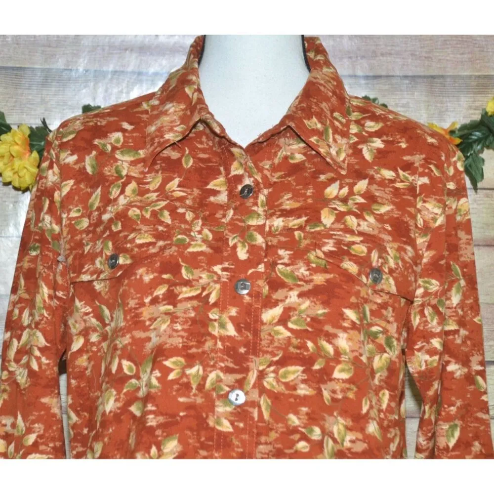 NWT Lemon Grass Ladies M Burnt Orange Lightweight Jacket Button Up Leaf Pattern - Image 2