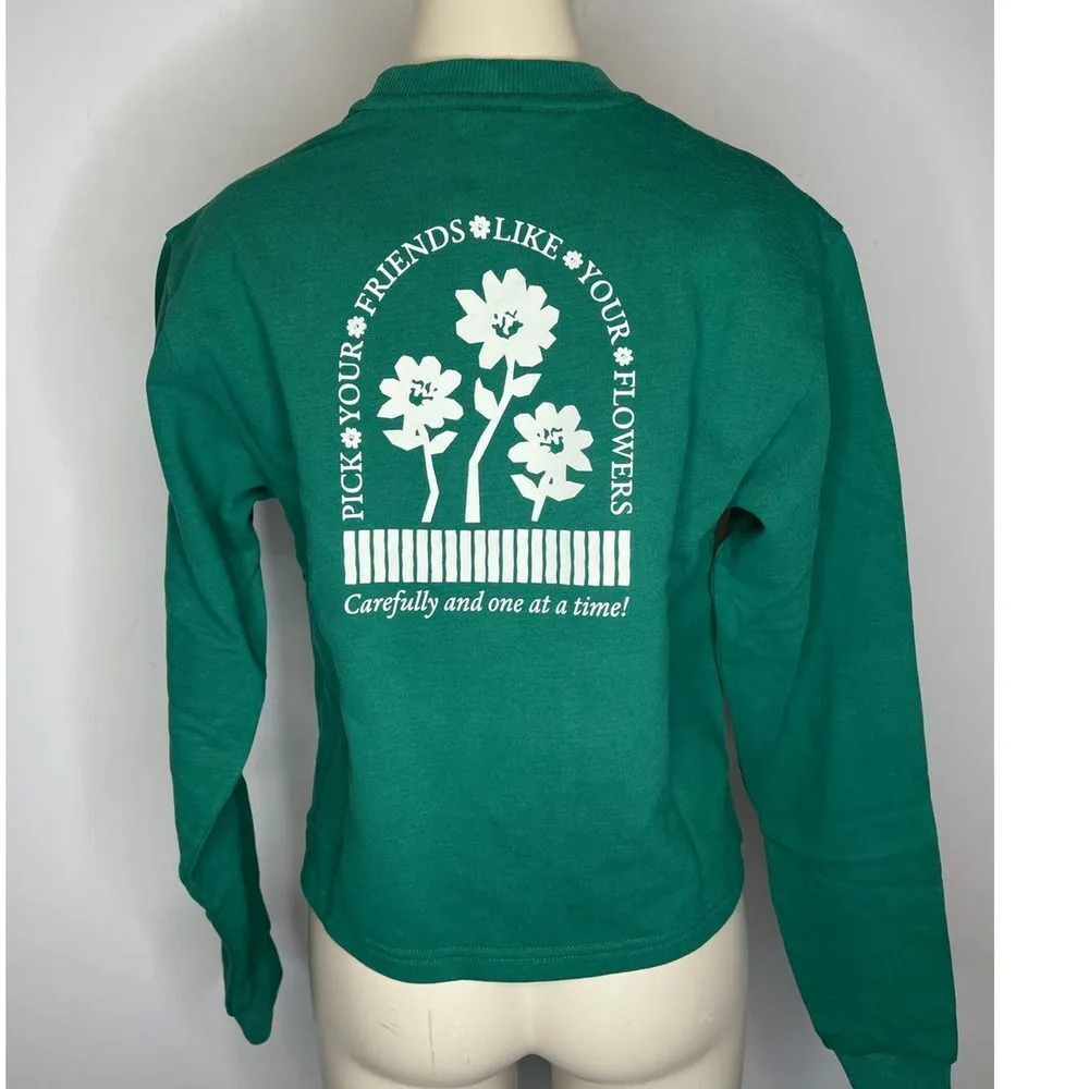 Outdoor Voices Women's Size XXS Picking Flowers Cropped Sweatshirt Green NWT - Image 2