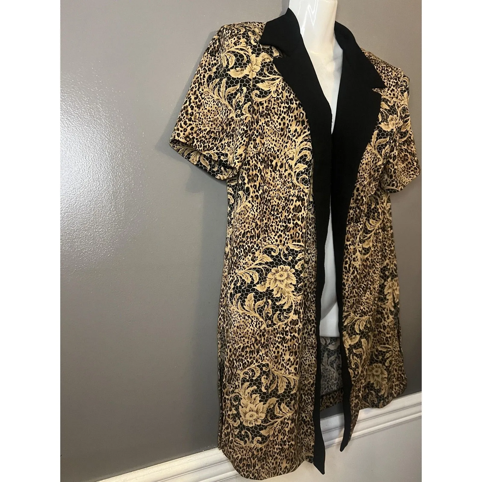 Studio I Petite Jacket Womens 12P Black Leopard Open Front Short Sleeve Blazer - Image 2