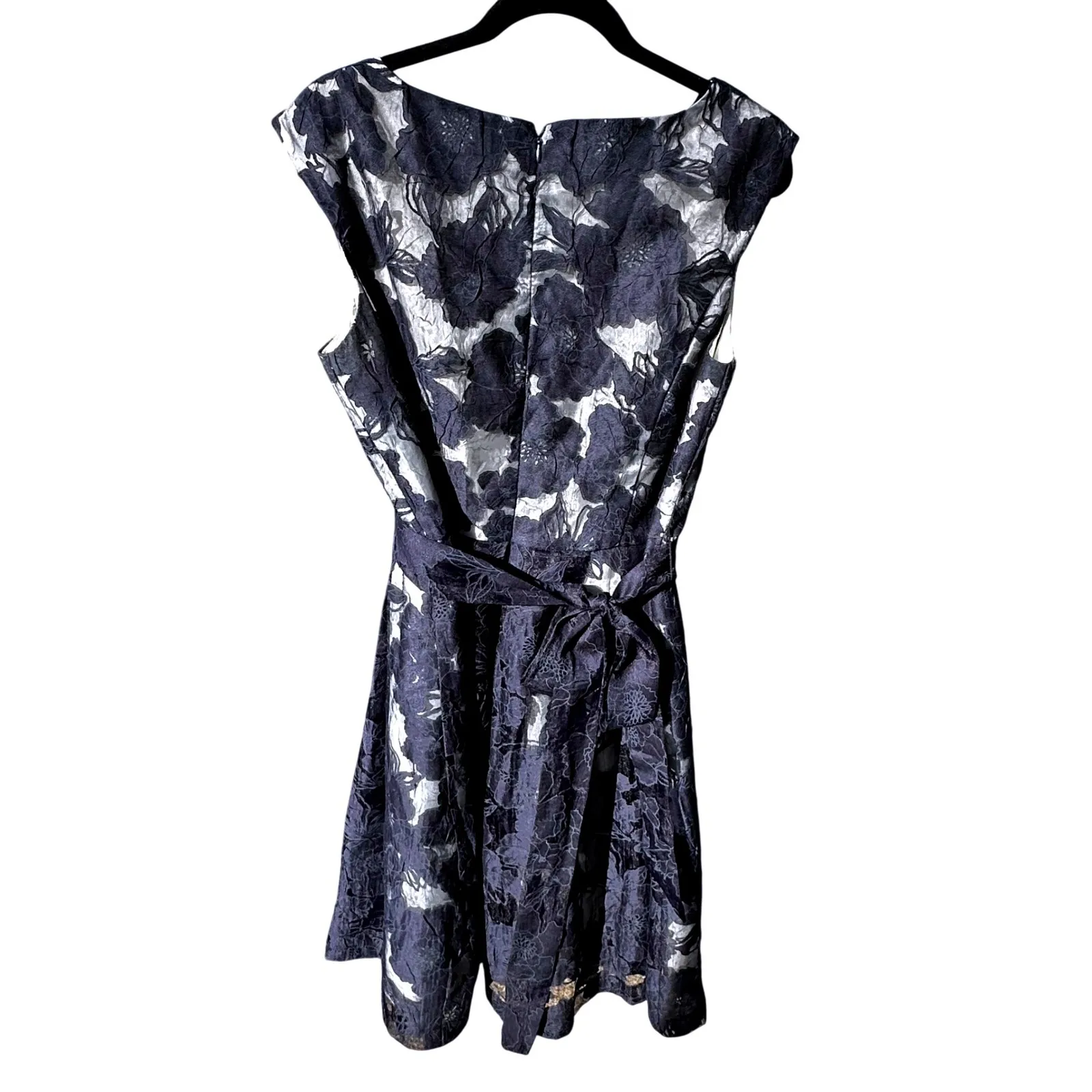 Leslie Fay Women's Navy Floral Lace Overlay Cap Sleeve Midi Dress Size 14 - Image 2