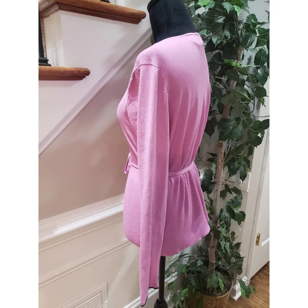 Emma James Women Pink Solid Rayon Round Neck Long Sleeve Cardigan Sweater Size S - Image 6