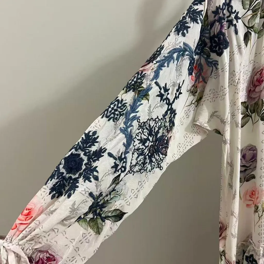 $490 NWOT Johnny Was Biya Kailey Silk Floral Embroidered Knee Length Dress Sz M - Image 5