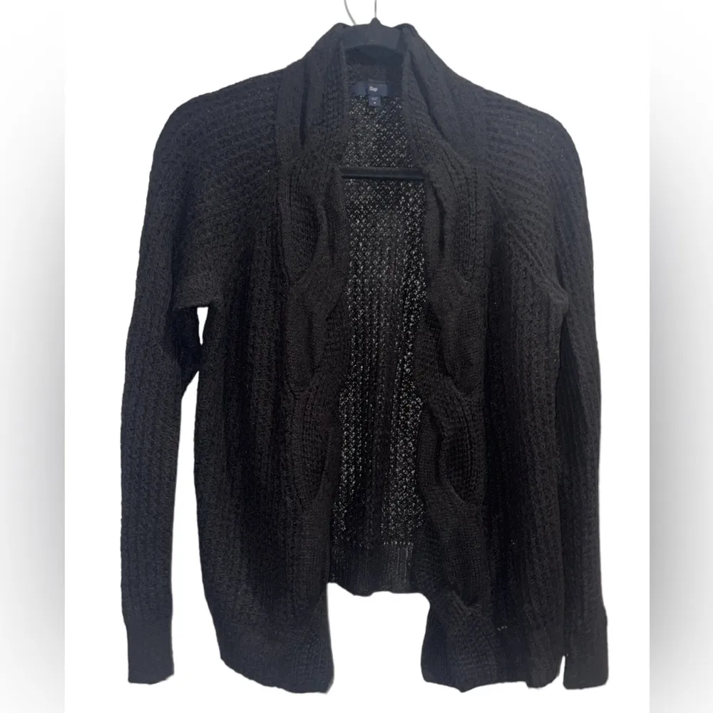 GAP Women's Black Crotchet Knit Open Cardigan Sweater Sz S - Image 2