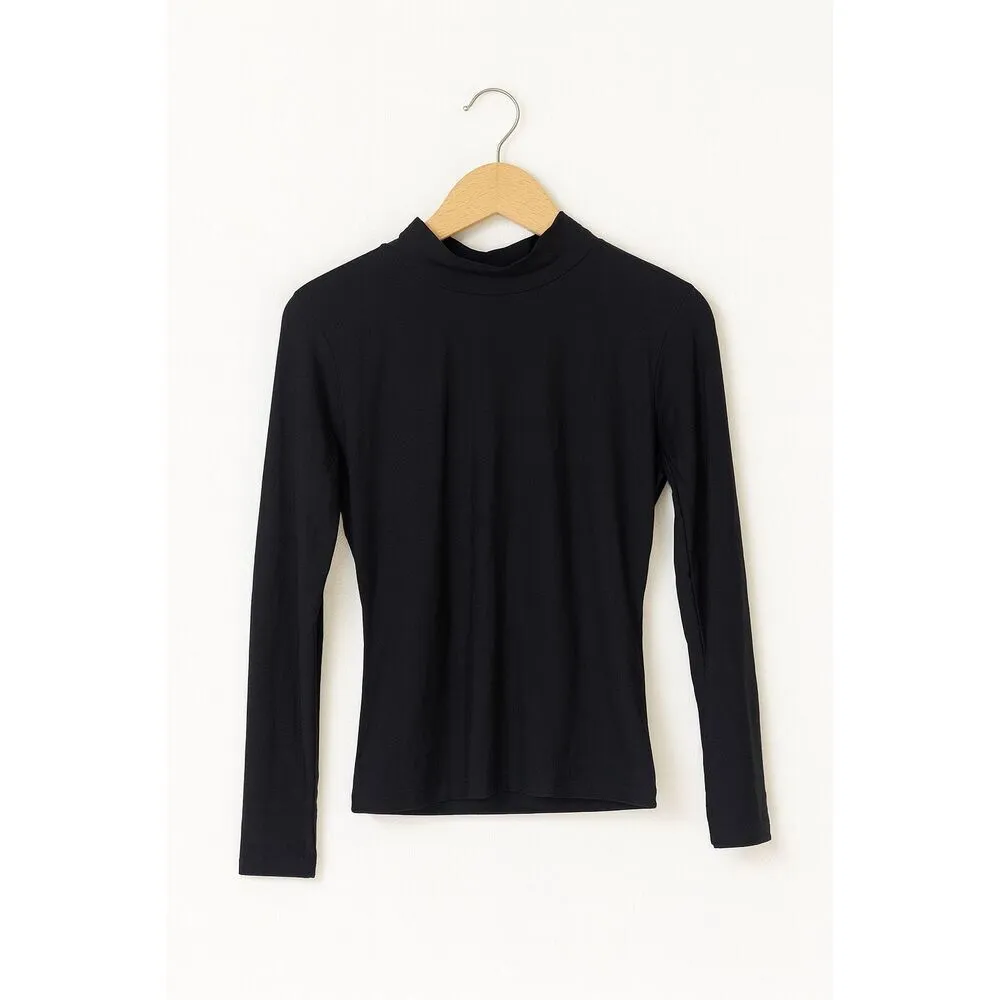 Black Active Fitted Long Sleeve Top | Size L | High Collar Layering Shirt Size M - Image 3