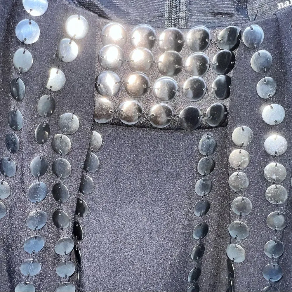 Nanette Lepore Black Boatneck Tank Top w/Metal Piette Details Swagged Throughout - Image 6