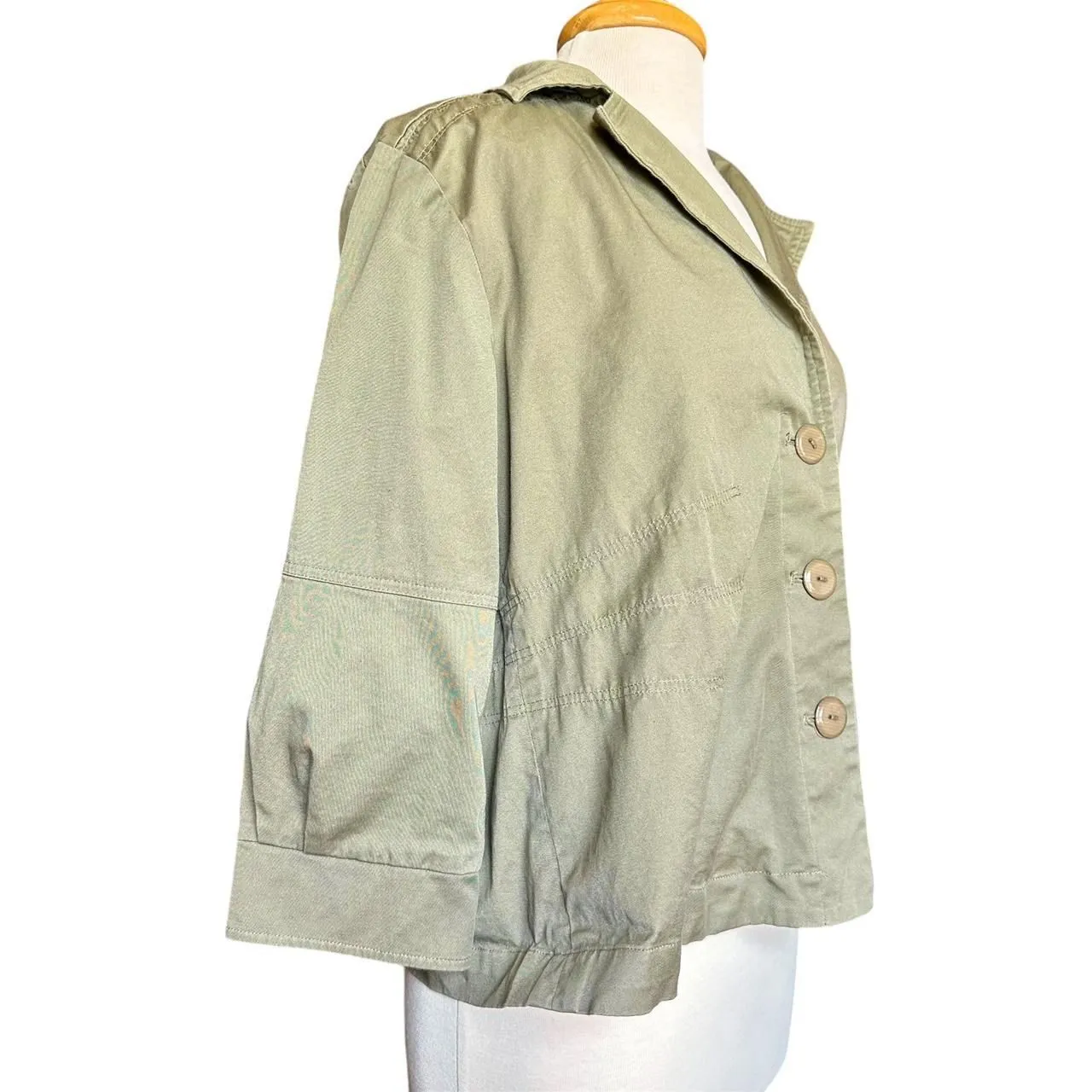 Joan Rivers Olive Green Button Front Utility Jacket Sz L Military Cottagecore - Image 4