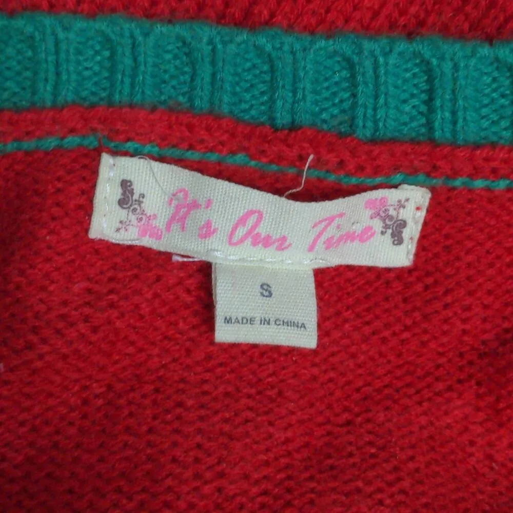 Its Our Time Pullover Sweater Women's S Red Green Elf Plush Ugly Christmas 3-D - Image 8