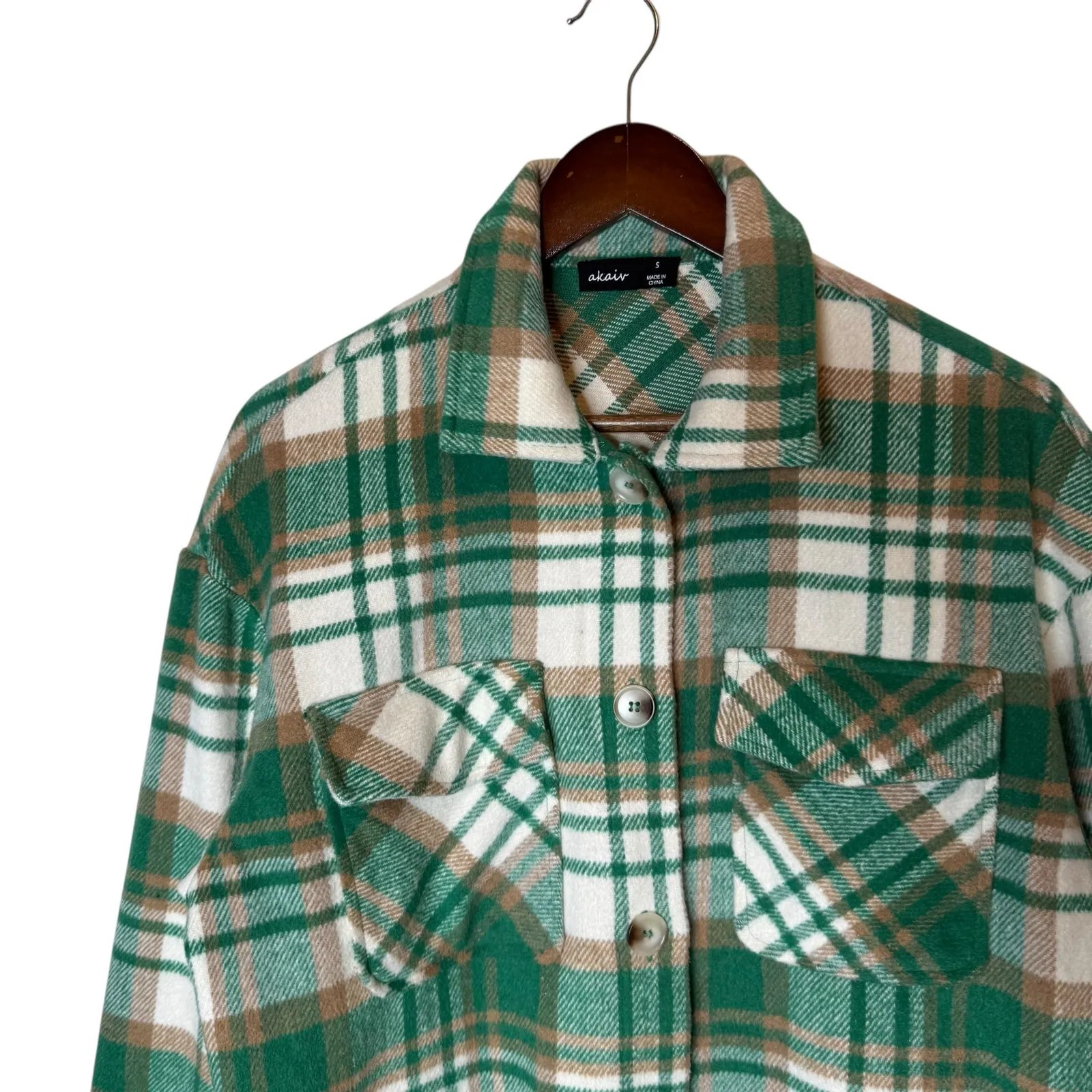 Plaid Shacket Shirt Jacket Green - Image 3