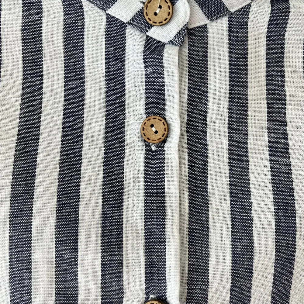 Manuela Stripe Printed Ruffle Cap Sleeve Blouse Top Button Up Size M White Size M - Image 3