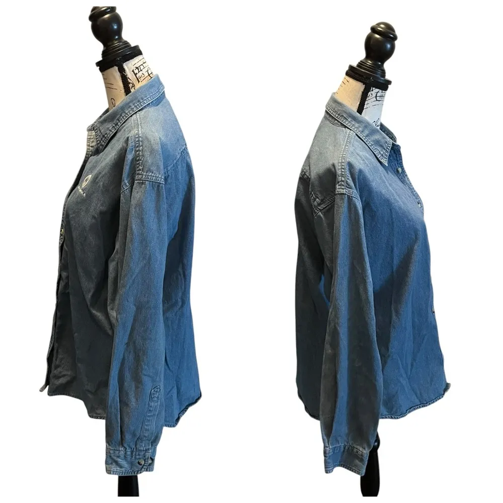 Vintage Motorola Streetwear Denim Jean Shirt Button up Blue Size Large Y2K - Image 4