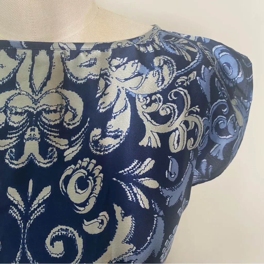 Vintage Dorothy Perkins Peplum MIDI Floral Silky Dress US 6 - Image 8