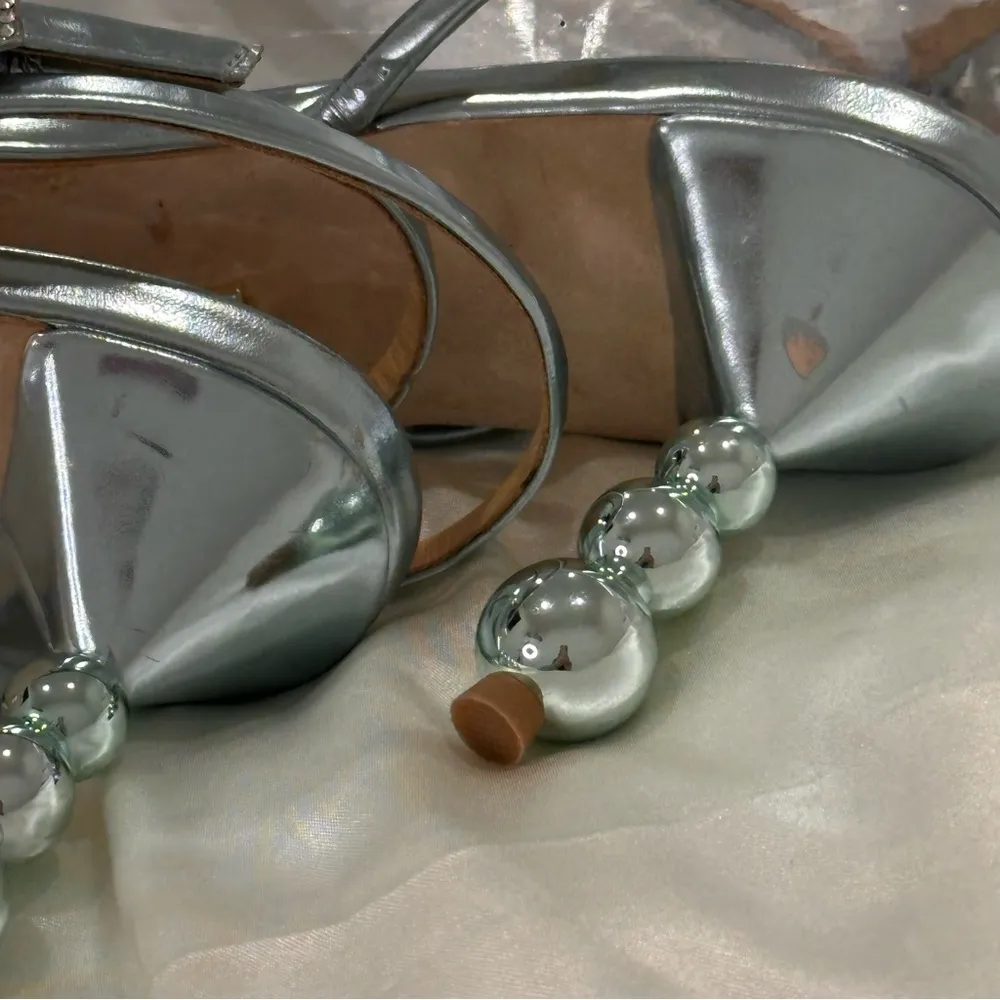 Badgley Mischka Callie Beaded Heel Sandal Bubble Heel Open Toe Metallic Size 9 - Image 12