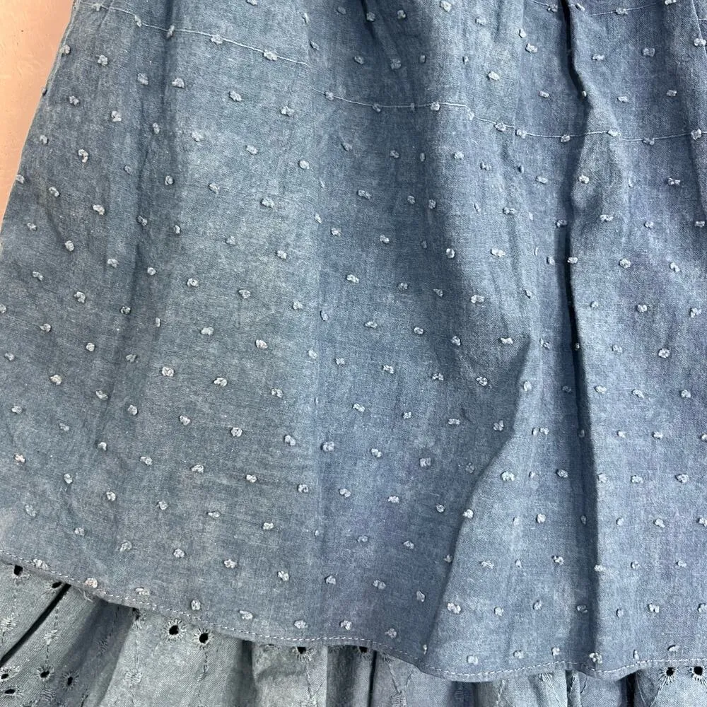 Misa Los Angeles XS Tiered Lagenlook Denim Skirt Indigo Blue Elastic Waist NWT - Image 5