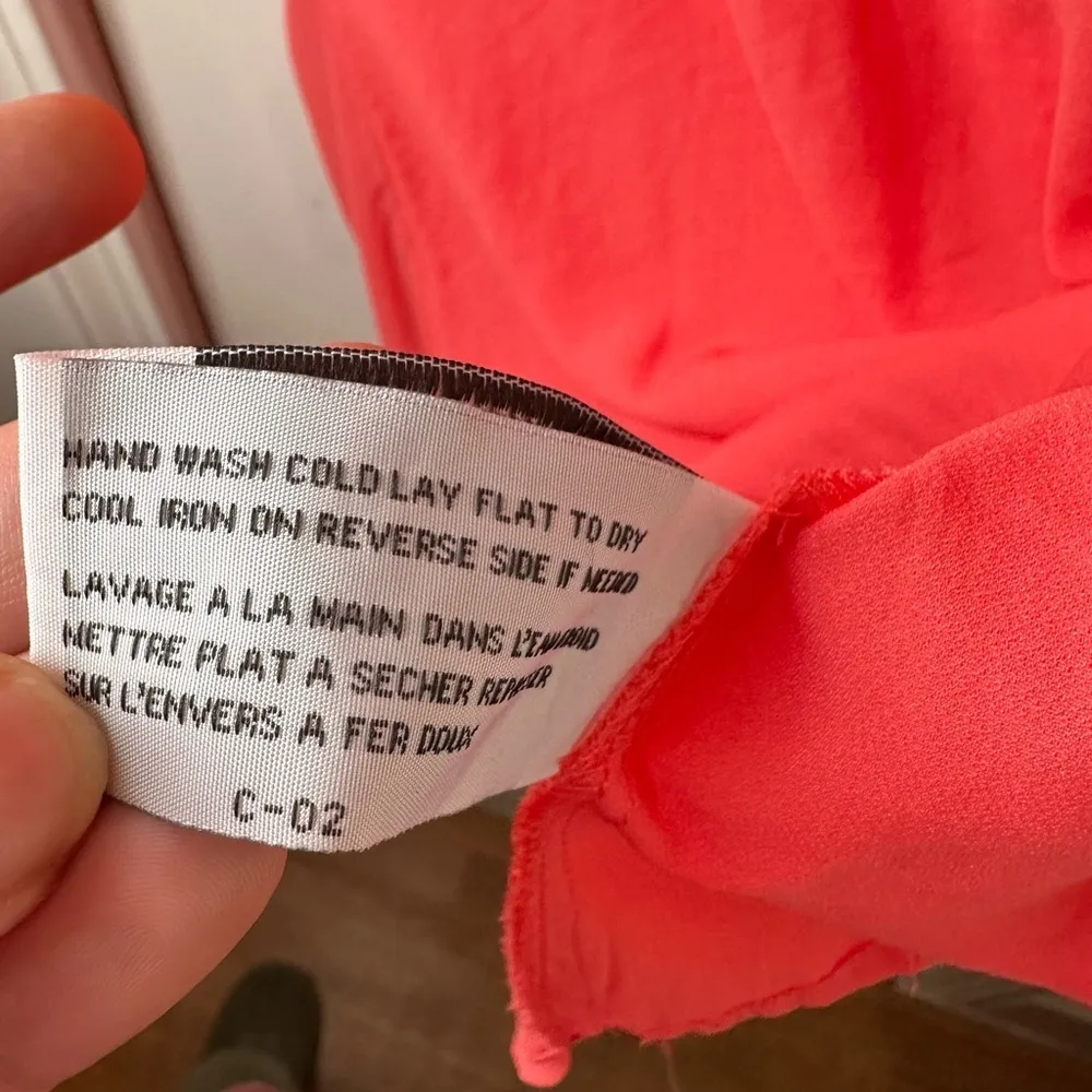 Tulle Shirt Womens Large Coral Short Sleeve Blouse Sheer Gathered Back Flowy Pink - Image 6