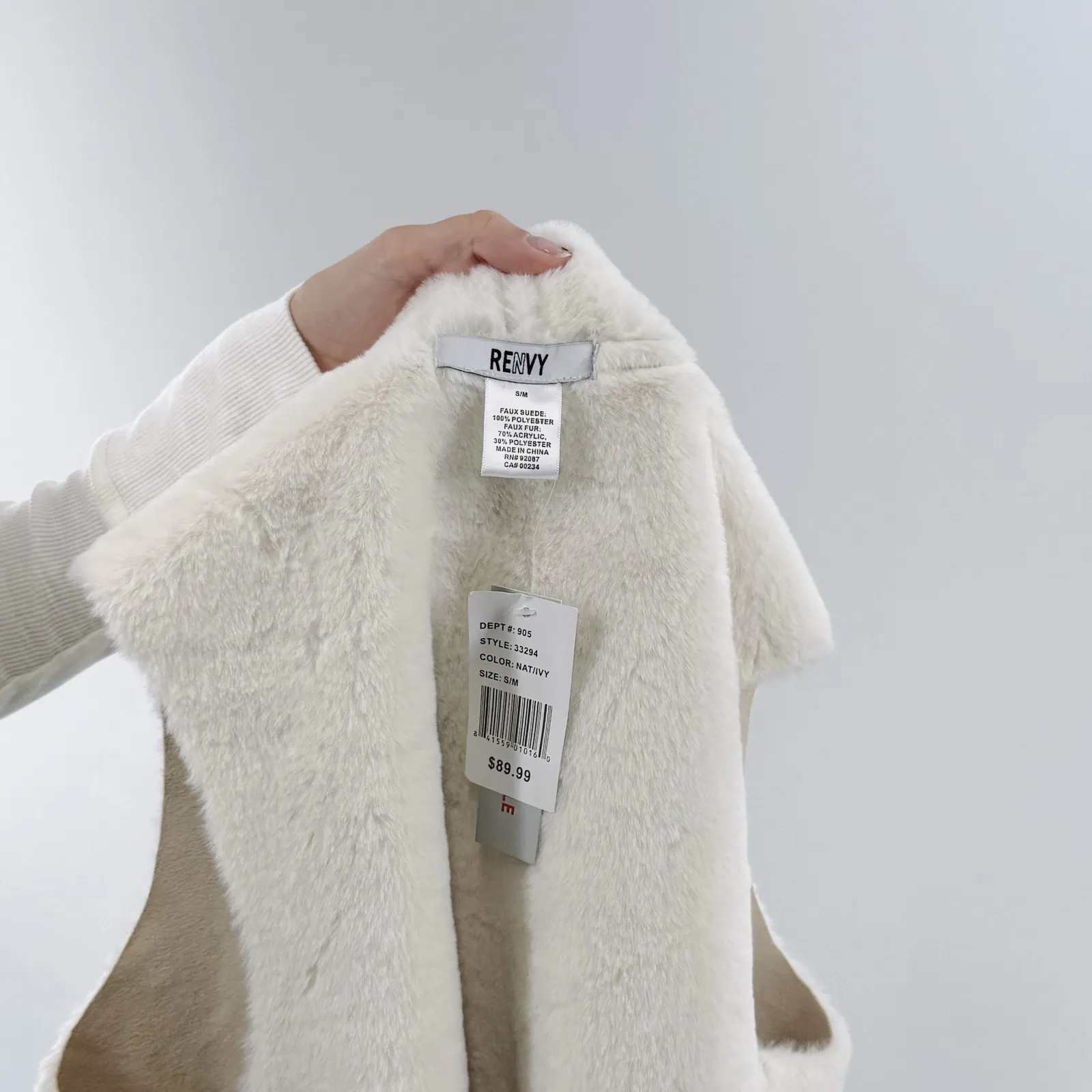 NWT Renvy Cream Reversible Faux Shearling And Faux Suede Vest Size Small White - Image 3