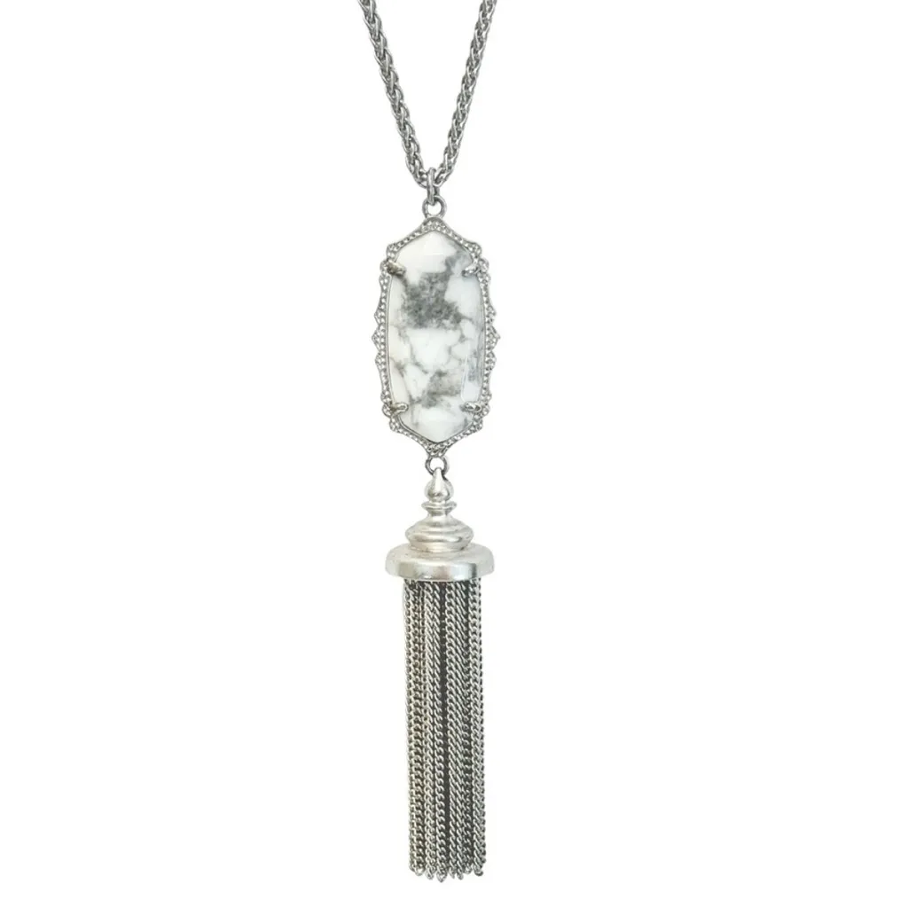 Kendra Scott Everly White Howlite Pendant Silver Tassel Necklace RARE New in Box - Image 3