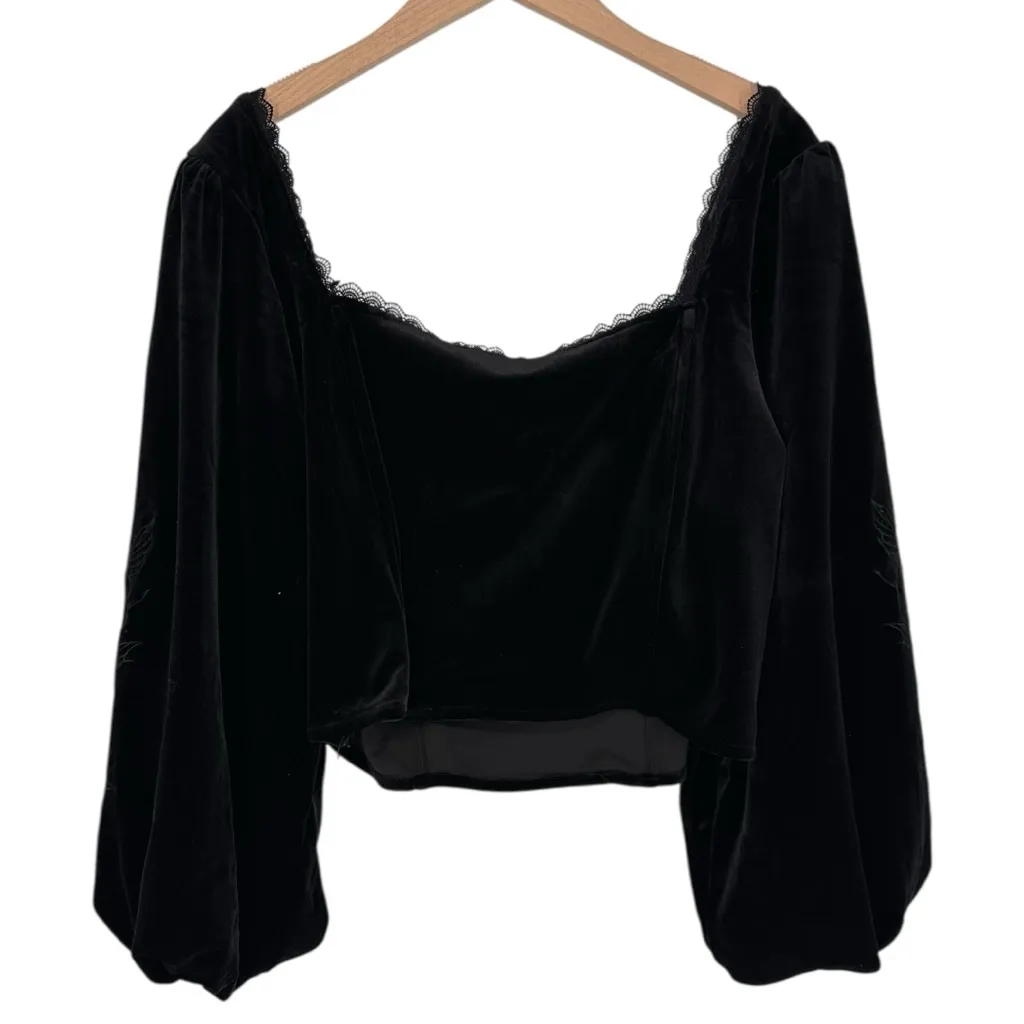 Nelle Velour Embroidered Puff Sleeve Corset Top in Black size 16 NWT Sweetheart - Image 9