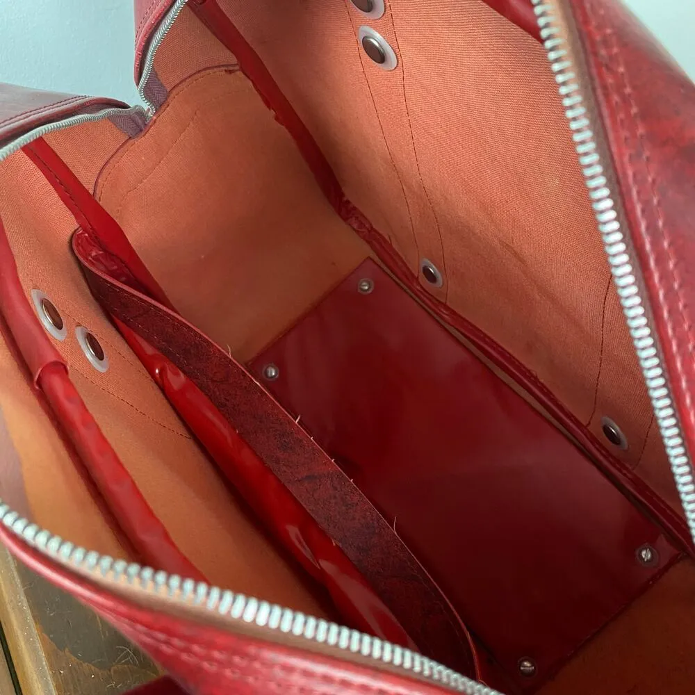 Vintage Red Three Star Travel Carry On Luggage Overnight Bag Large Tote Diaper - Image 11