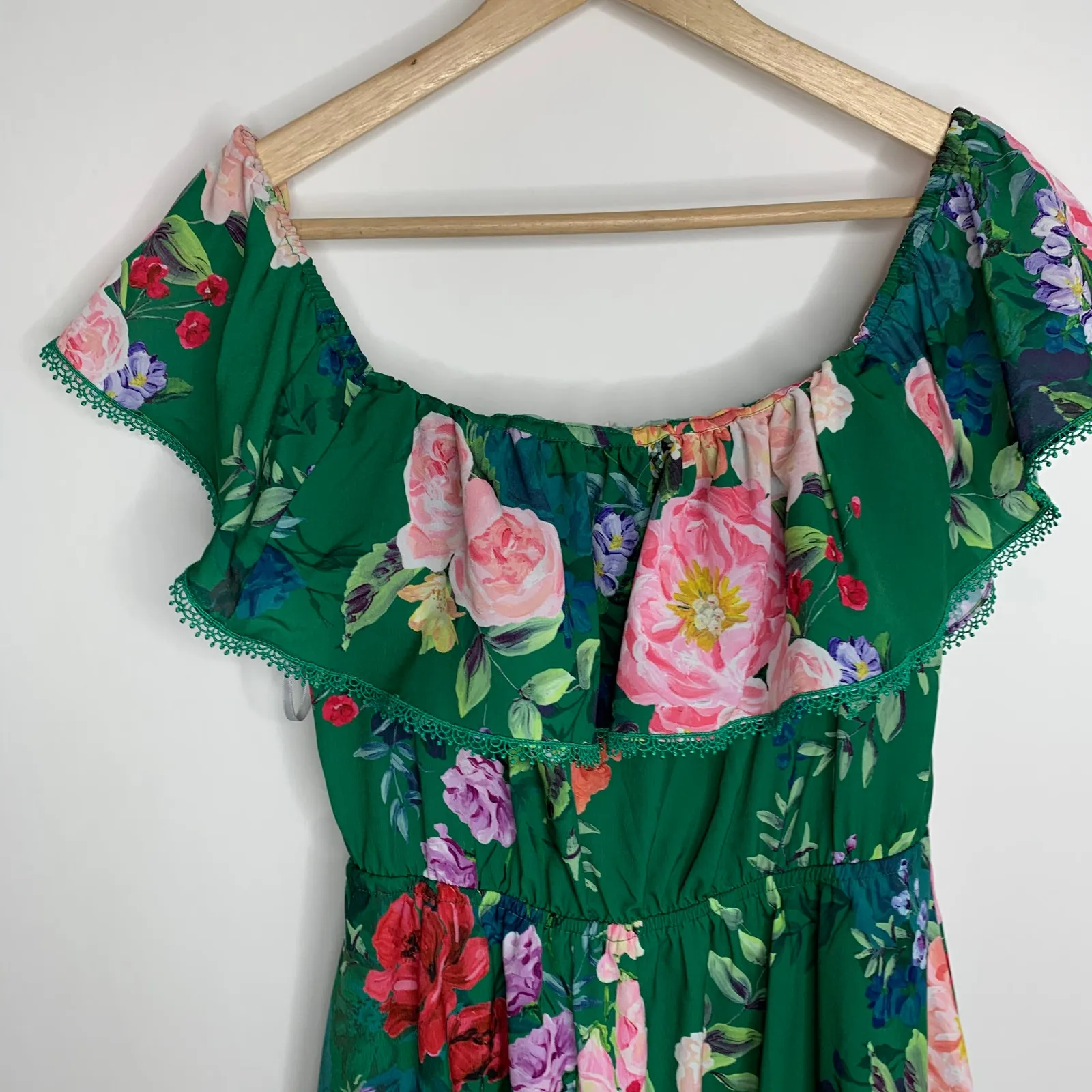 Marchesa Notte Emerald Roses Off Shoulder Mini Dress Womens 4 Green - Image 9