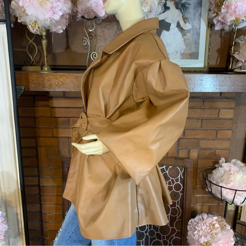 ASHLEY STEWART BROWN FAUX LEATHER BELT CLOSURE LIGHTWEIGHT JACKET NWT (30) - Image 5