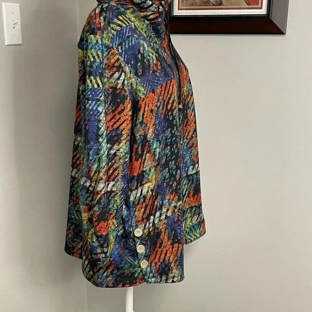 Ali Miles Abstract Artsy Colorful Cowl Neck Tunic Long Sleeve L Large Lagenlook Orange - Image 2