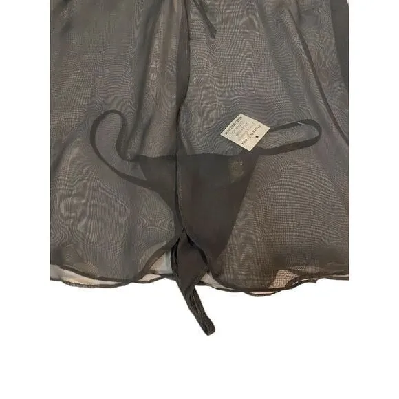 Black Sheer Embroidered Bodice Open Front Teddy Slip Mini Dress Size Small - Image 3