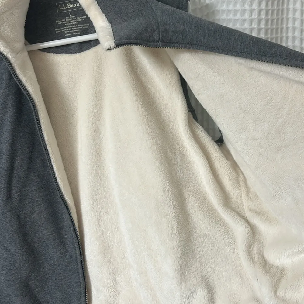 LL Bean Fleece Lined Vest Grey Cream Large Gray - Image 4