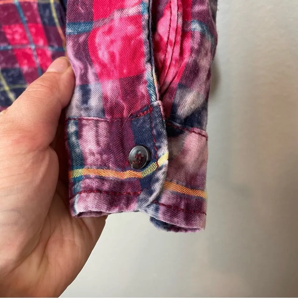 VANILLA STAR Red Plaid Bleached Button Down Shirt Size L - Image 3