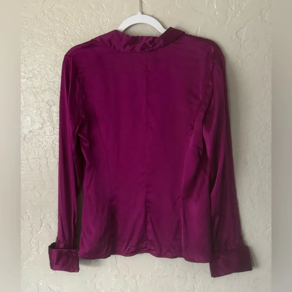 Alfani Size 8 100% Silk Blouse Faux Wrap Purple Vtg Y2K Career Satin Romantic - Image 9
