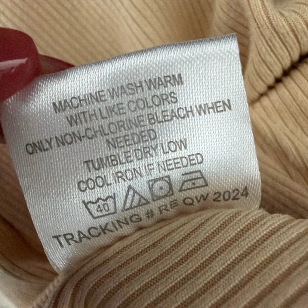 Real Essentials Ribbed Midi Skirt Women Medium Cream Stretch Pencil(A225) - Image 8