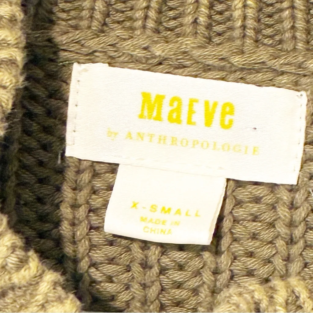 Anthropologie Maeve Mackenzie Green Chunky Knit 3/4 Sleeve Sweater Size XS - Image 4