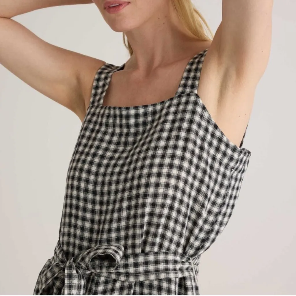 NWT QUINCE European Linen Square Neck Jumpsuit 100% Linen Black Gingham Sz S - Image 3