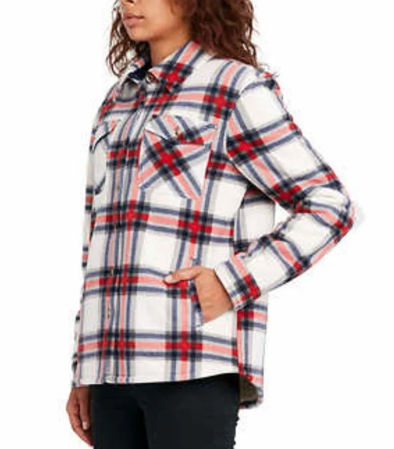 Sage White Red Navy Blue Plaid Soft Plush Shirt Jacket Shacket Size X - Image 3