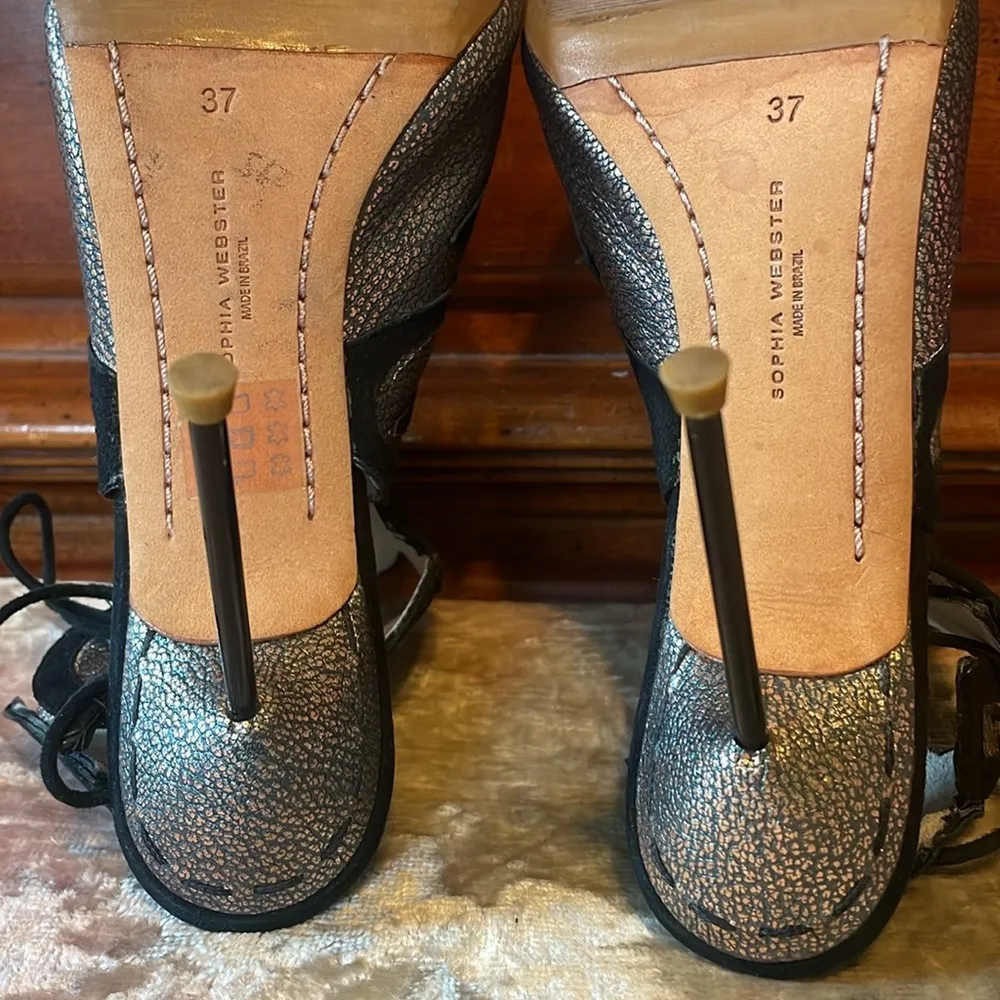 SOPHIA WEBSTER Yasmin Grain Black Rose Gold Metallic Leather Geo Heels EUC 6.5 - Image 7