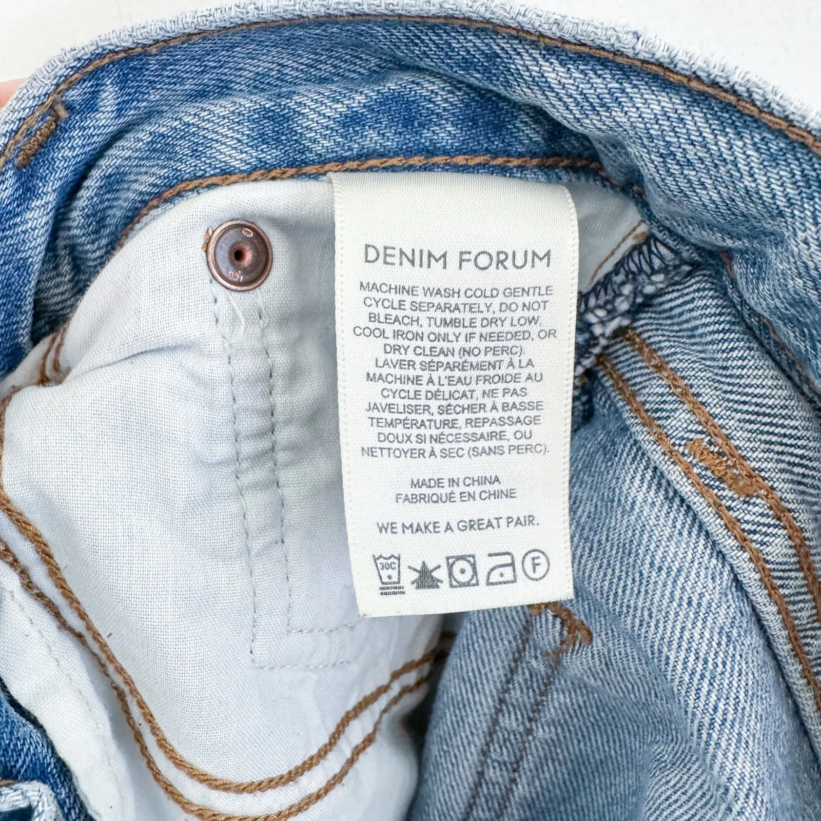 Denim Forum | Marianne Mid Rise Loose Flare 100% Cotton Denim Jeans 23/32L Blue - Image 10