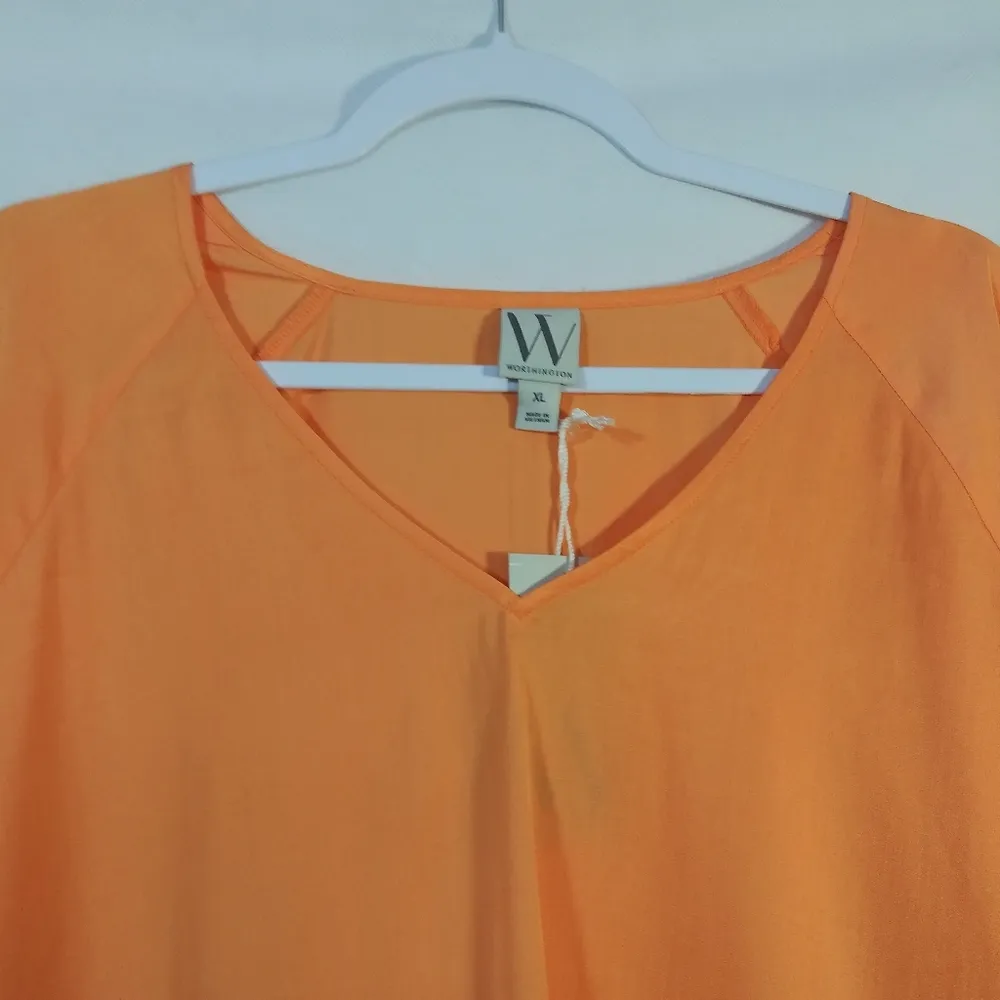 Worthington Orange Long Puff Tiered Sleeve V Neck Blouse Top Size XL - Image 3