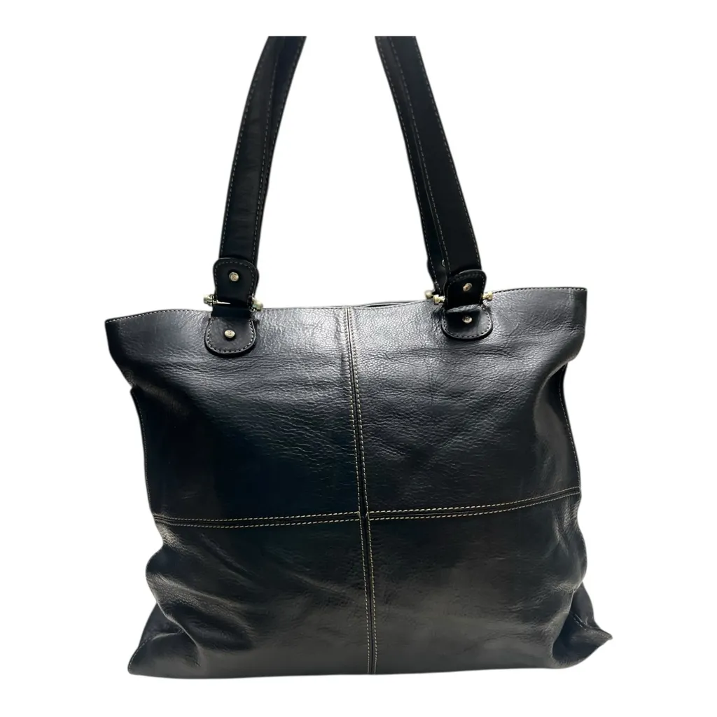 Liz Claiborne Black Genuine Leather Tote with Zipper Accents - Image 2