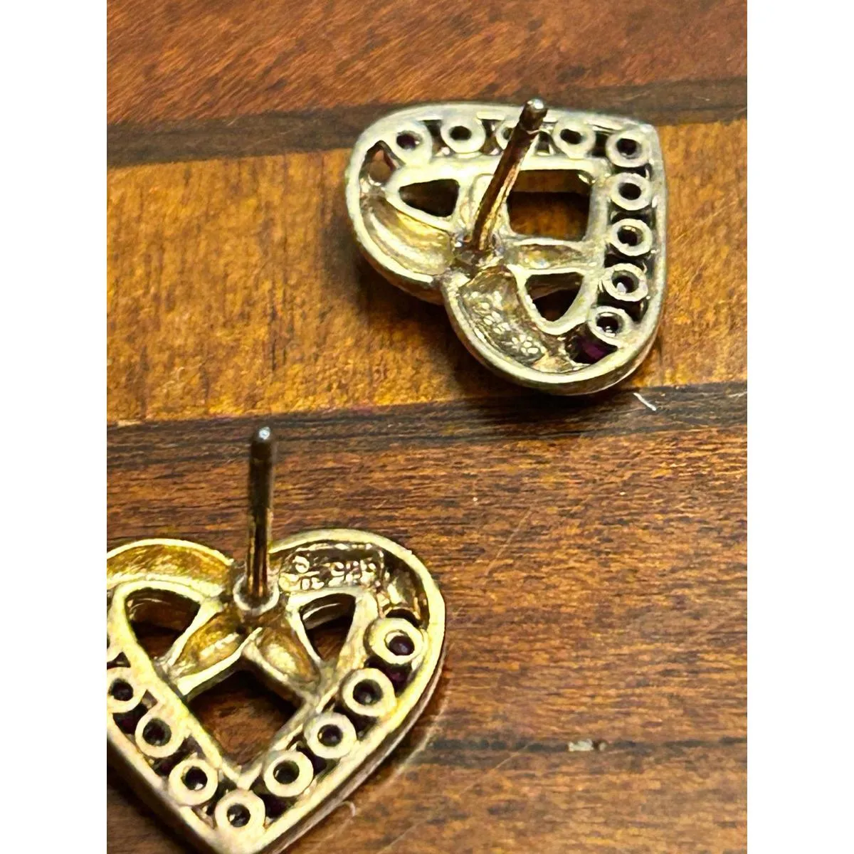 Earrings heart pink no cap i32 3.59g gold tone 925 sterling silver - Image 4