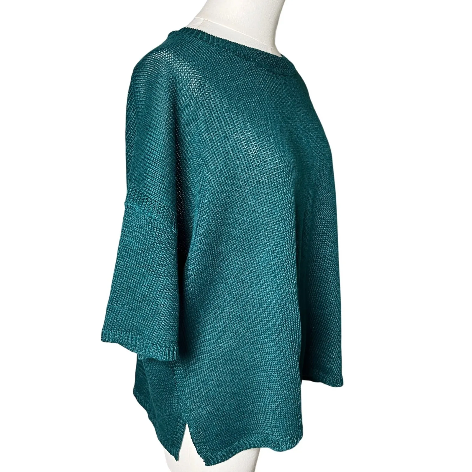 Boxy Linen Knit Top Teal Short Sleeve Relaxed Fit POETRY Womens 12 - Image 2