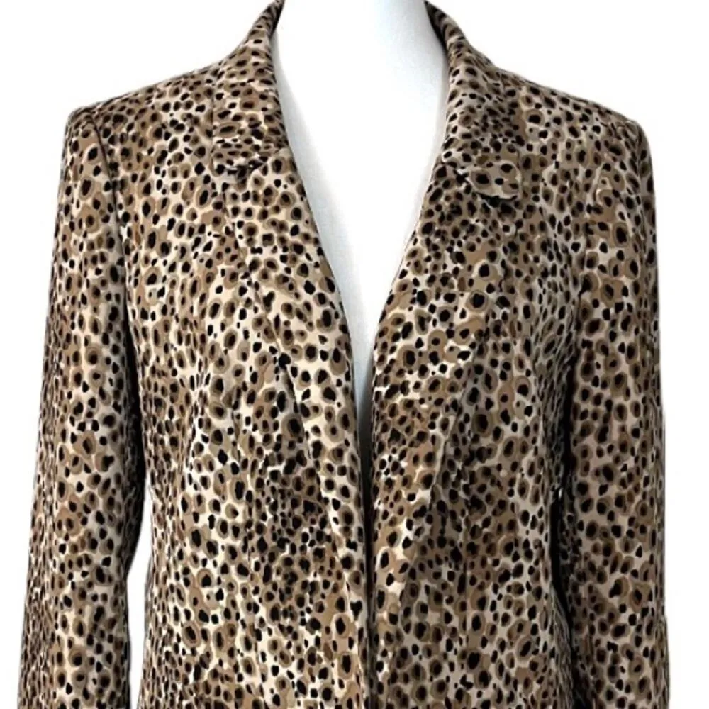 Loft  Women's Blazer Classic Wool Blend Leopard Print Open Front Soft Size 12 - Image 5