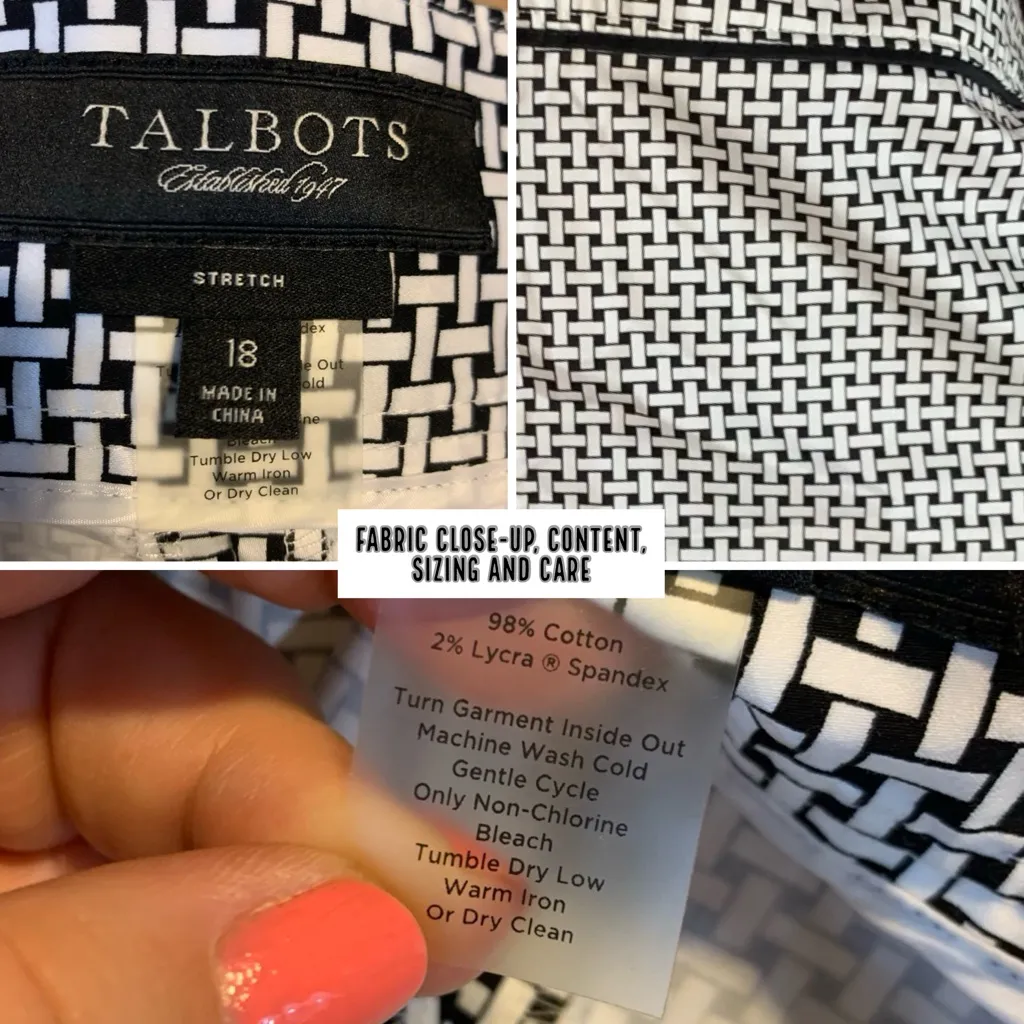 TALBOTS BLACK & WHITE WOVEN LOOK PATTERN COTTON CROPPED PANTS (18) - Image 12