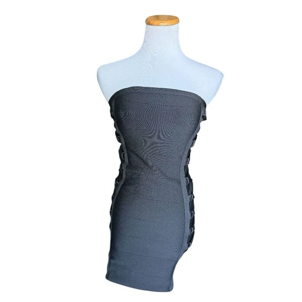 Womens Iris Black Lace Up Bodycon Sexy Bandage Mini Dress - Sz S - Image 4