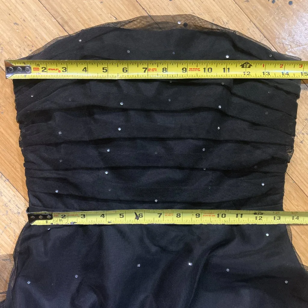 Vtg 90s Y2K Black Tulle Retro 50s Pinup Strapless Prom Tea Cupcake Swing Dress - Image 6