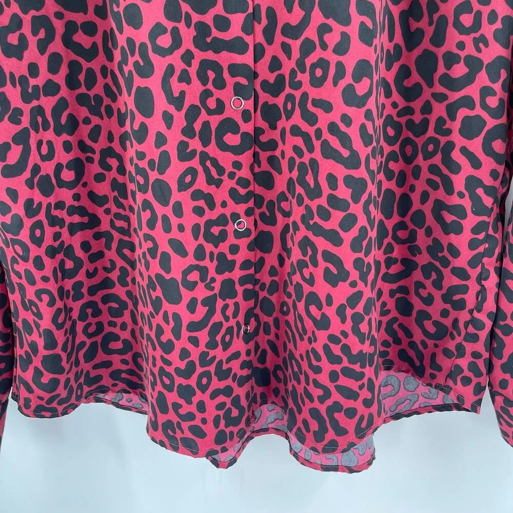 DAVID LERNER x EVEREVE Shirt Size Large Button Down Blouse Top Animal Print - Image 7